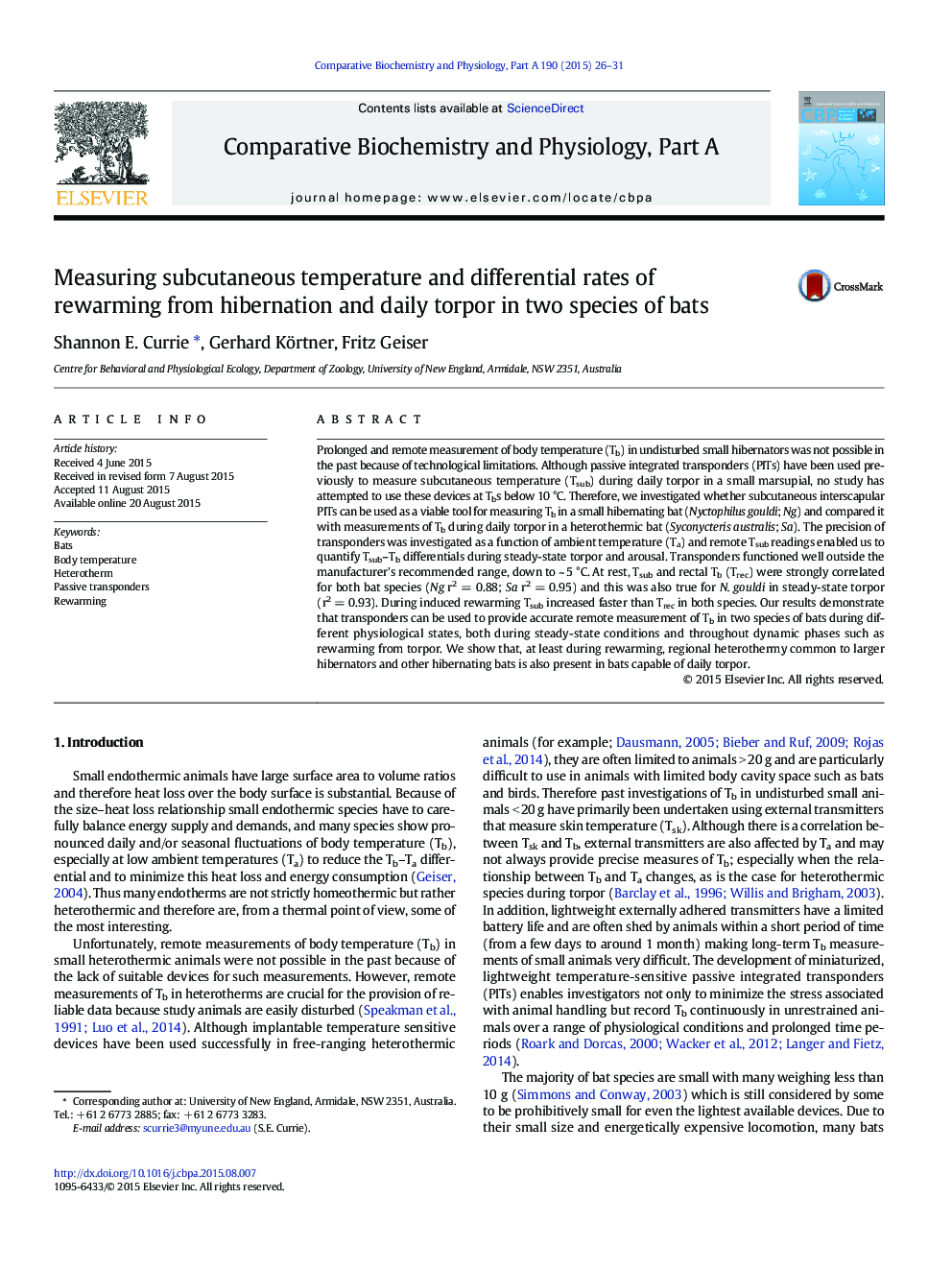 Measuring subcutaneous temperature and differential rates of rewarming from hibernation and daily torpor in two species of bats