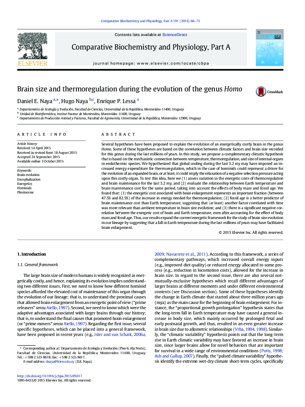 Brain size and thermoregulation during the evolution of the genus Homo