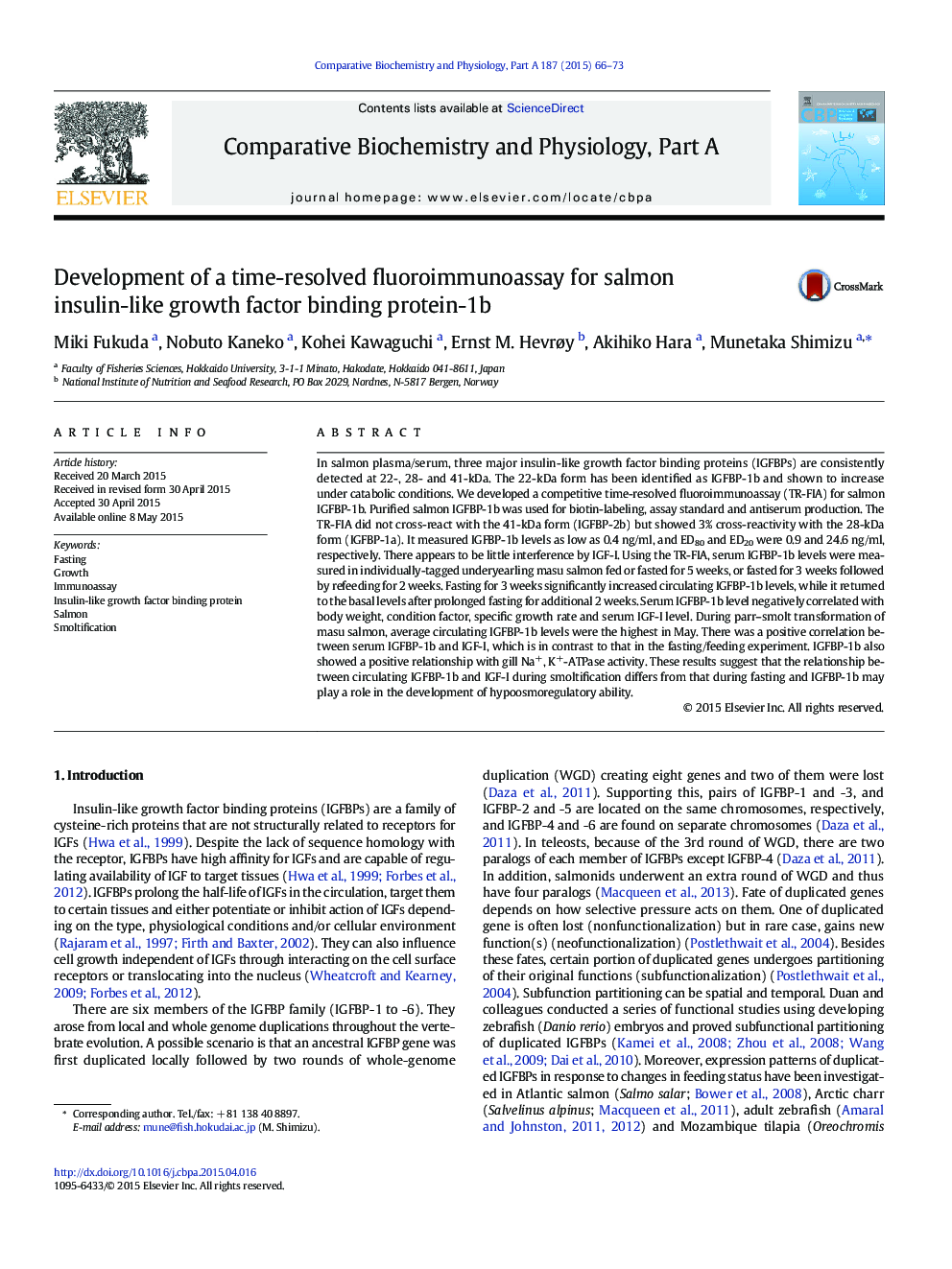 Development of a time-resolved fluoroimmunoassay for salmon insulin-like growth factor binding protein-1b