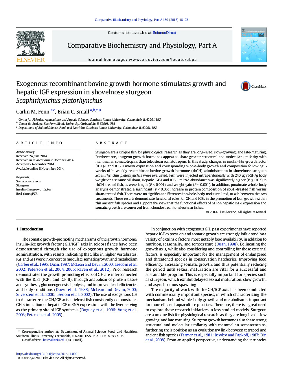 Exogenous recombinant bovine growth hormone stimulates growth and hepatic IGF expression in shovelnose sturgeon Scaphirhynchus platorhynchus