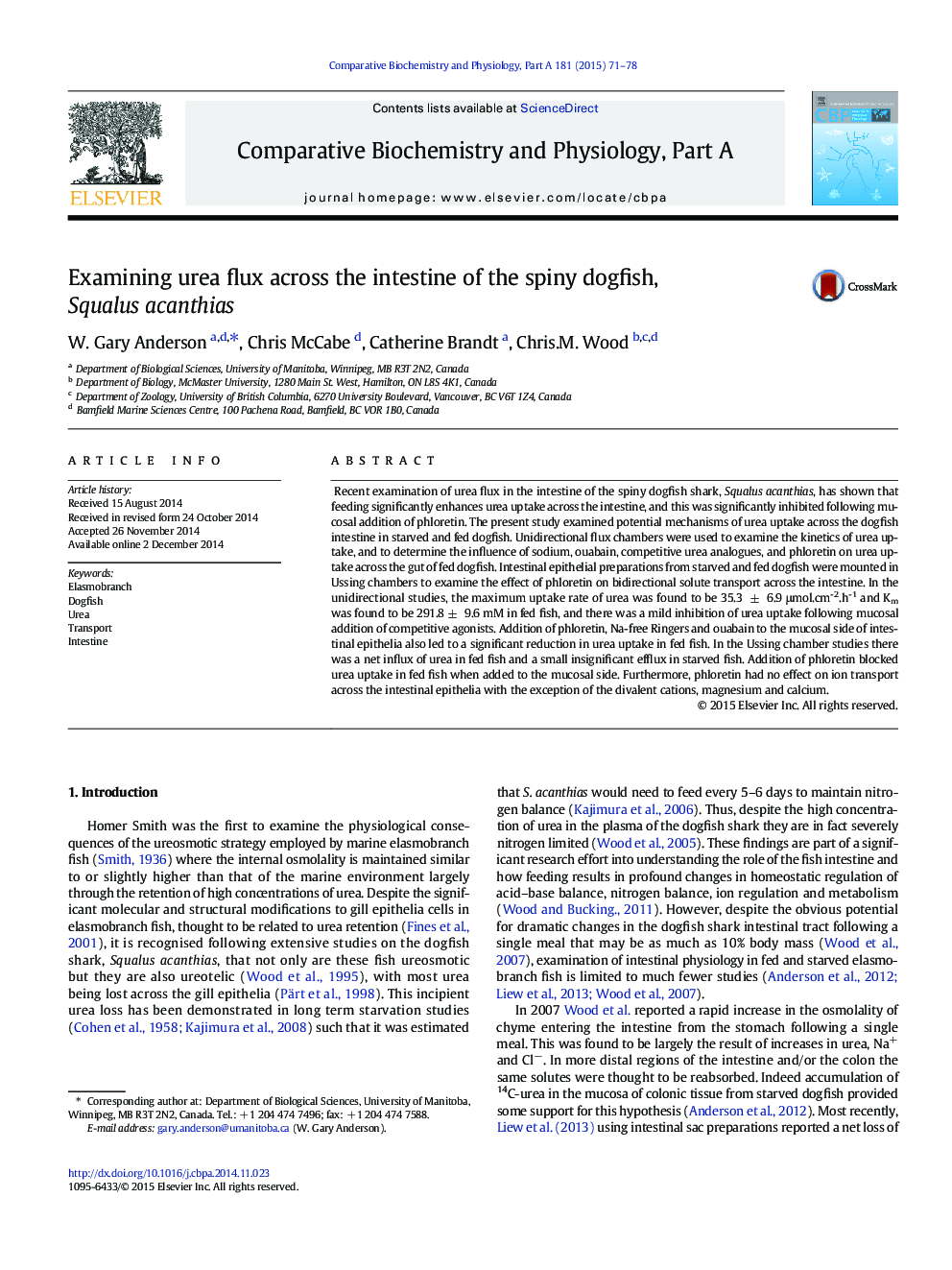 Examining urea flux across the intestine of the spiny dogfish, Squalus acanthias