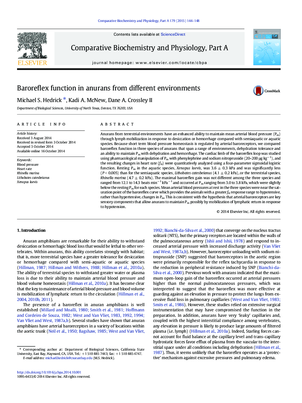 Baroreflex function in anurans from different environments