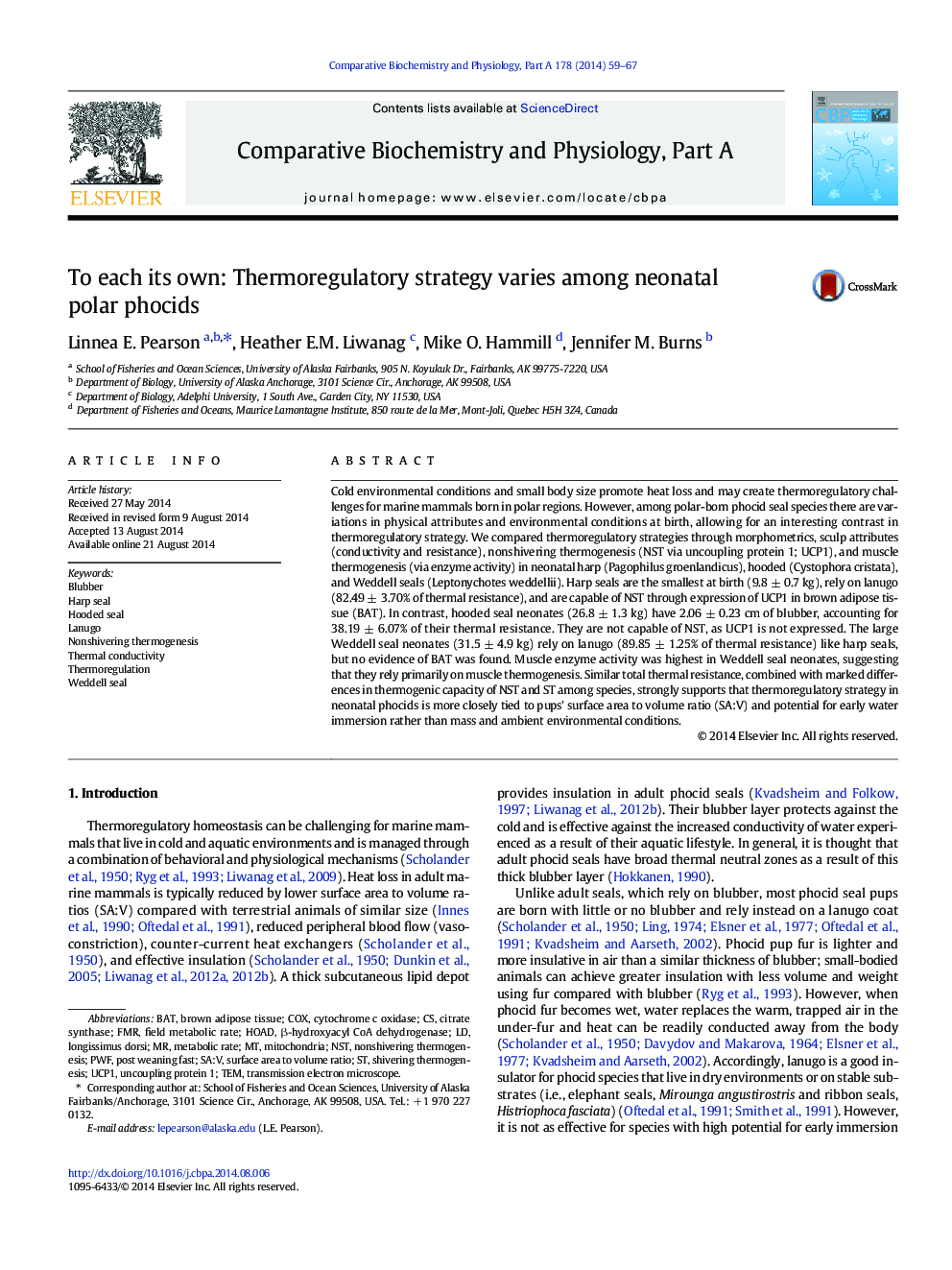 To each its own: Thermoregulatory strategy varies among neonatal polar phocids