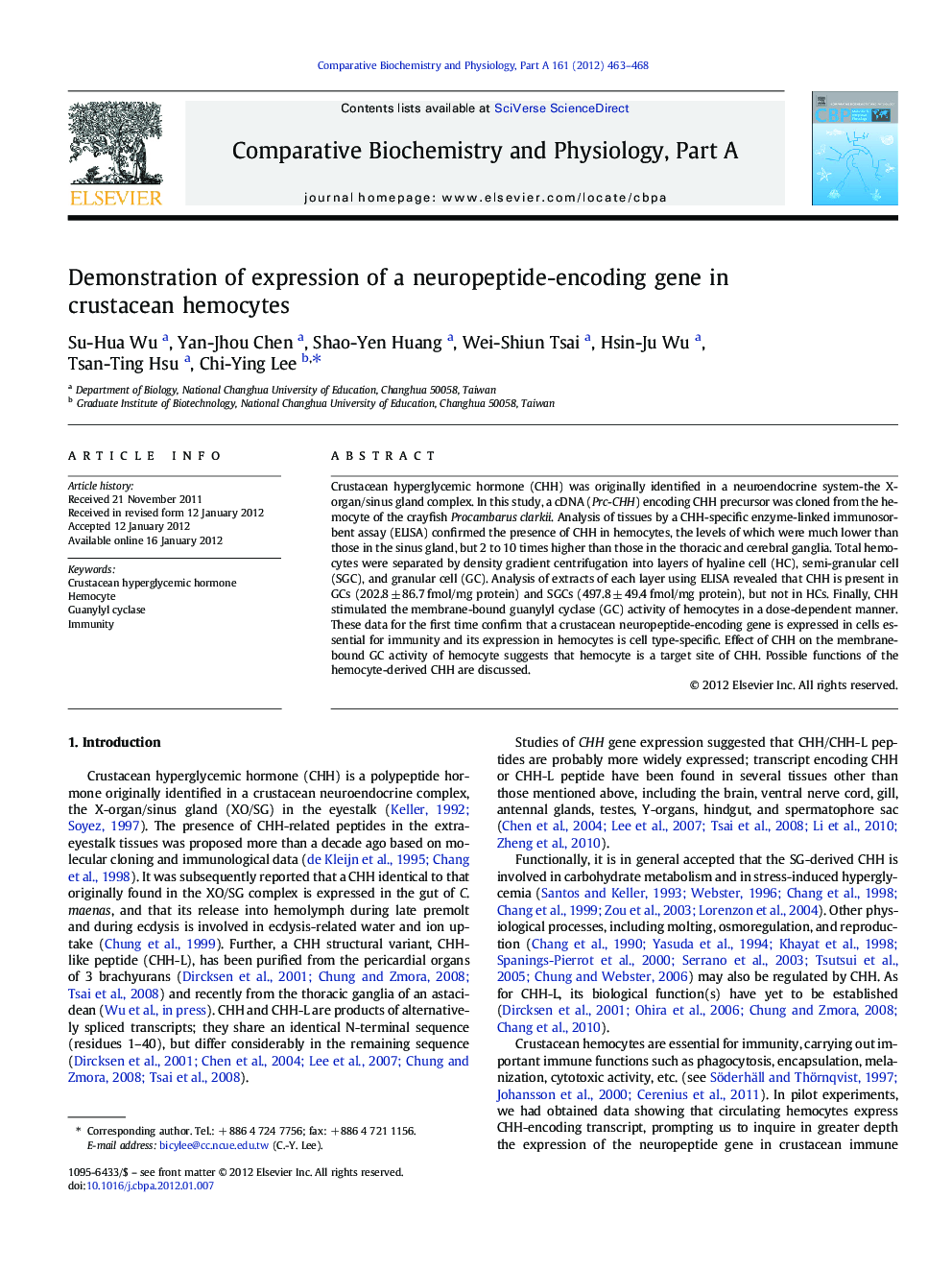 Demonstration of expression of a neuropeptide-encoding gene in crustacean hemocytes