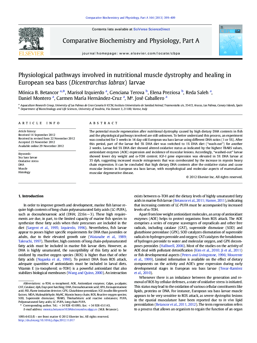 Physiological pathways involved in nutritional muscle dystrophy and healing in European sea bass (Dicentrarchus labrax) larvae