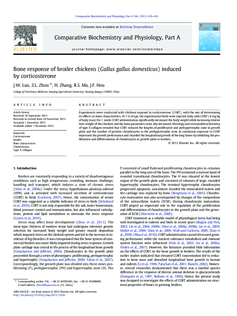 Bone response of broiler chickens (Gallus gallus domesticus) induced by corticosterone