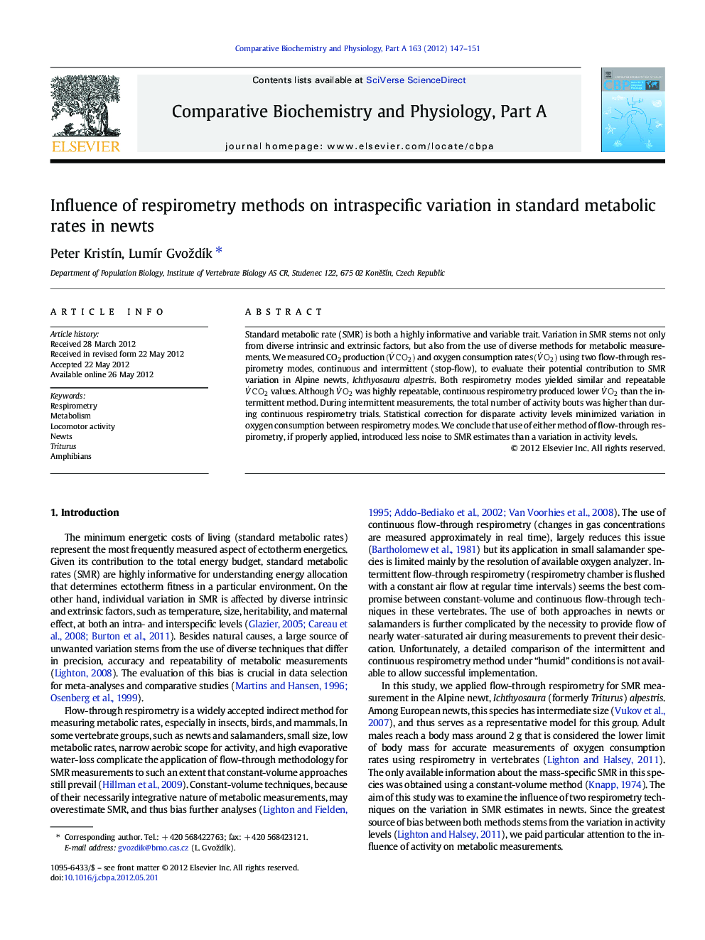 Influence of respirometry methods on intraspecific variation in standard metabolic rates in newts