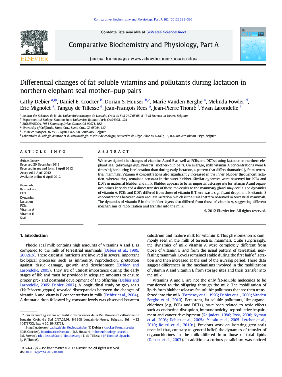 Differential changes of fat-soluble vitamins and pollutants during lactation in northern elephant seal mother–pup pairs