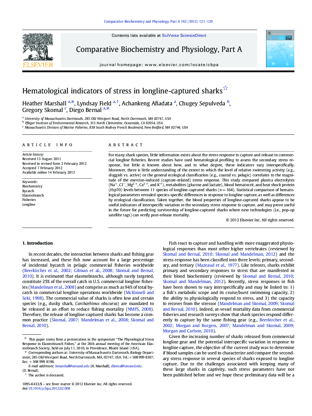 Hematological indicators of stress in longline-captured sharks 