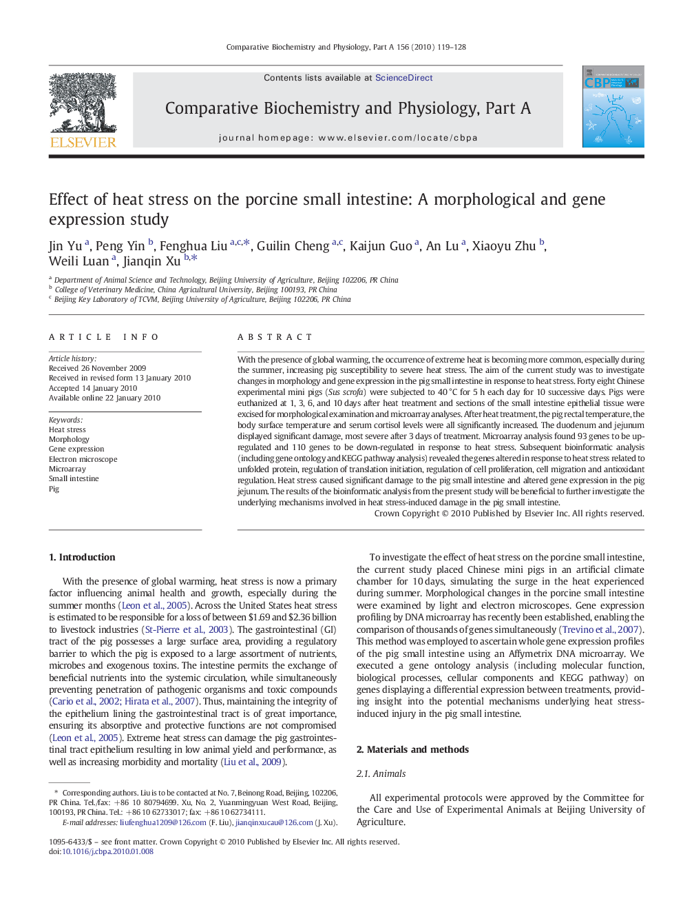 Effect of heat stress on the porcine small intestine: A morphological and gene expression study