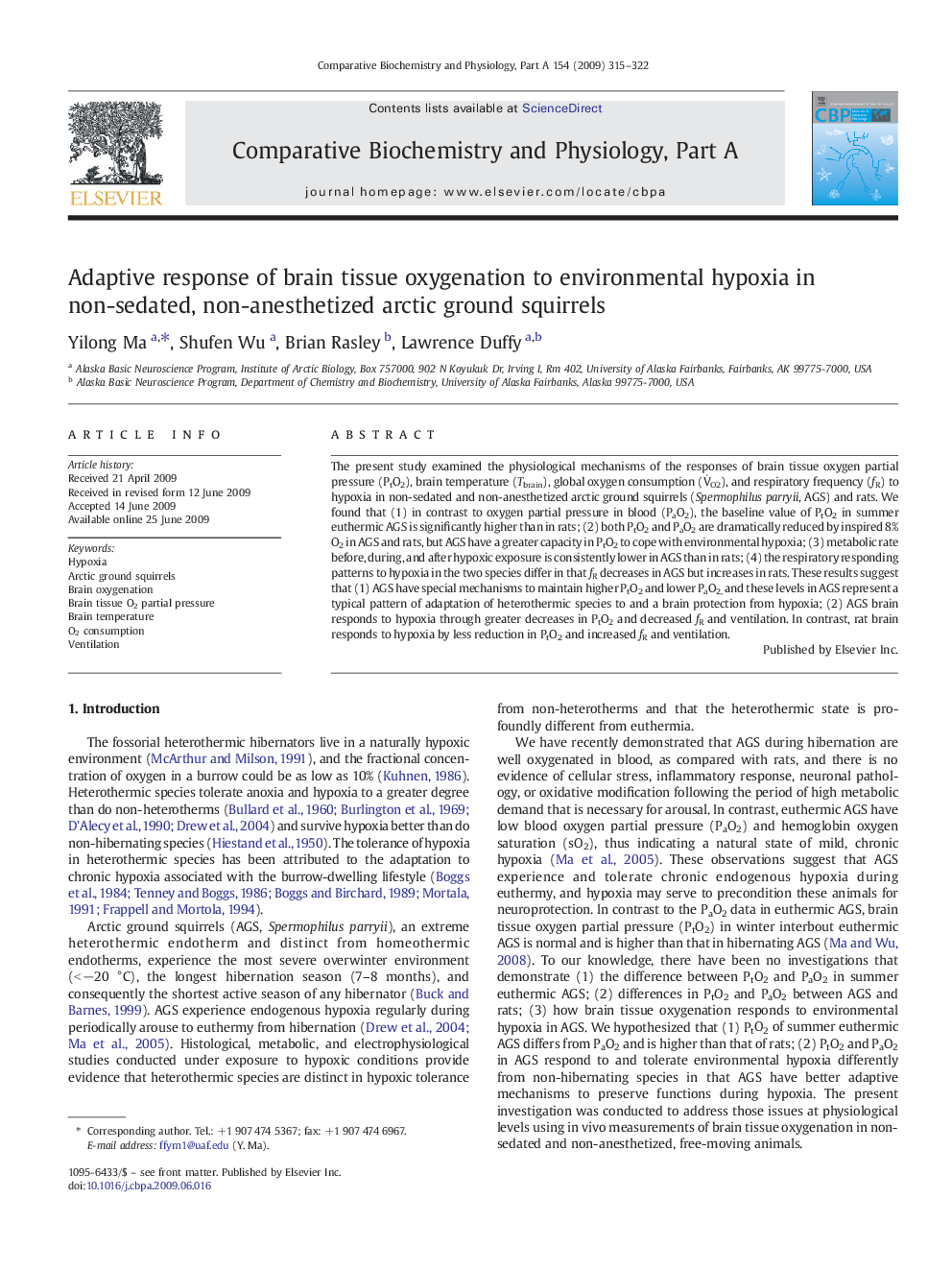 Adaptive response of brain tissue oxygenation to environmental hypoxia in non-sedated, non-anesthetized arctic ground squirrels