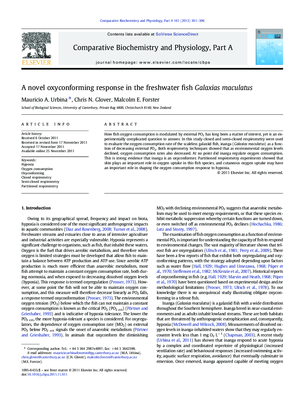 A novel oxyconforming response in the freshwater fish Galaxias maculatus