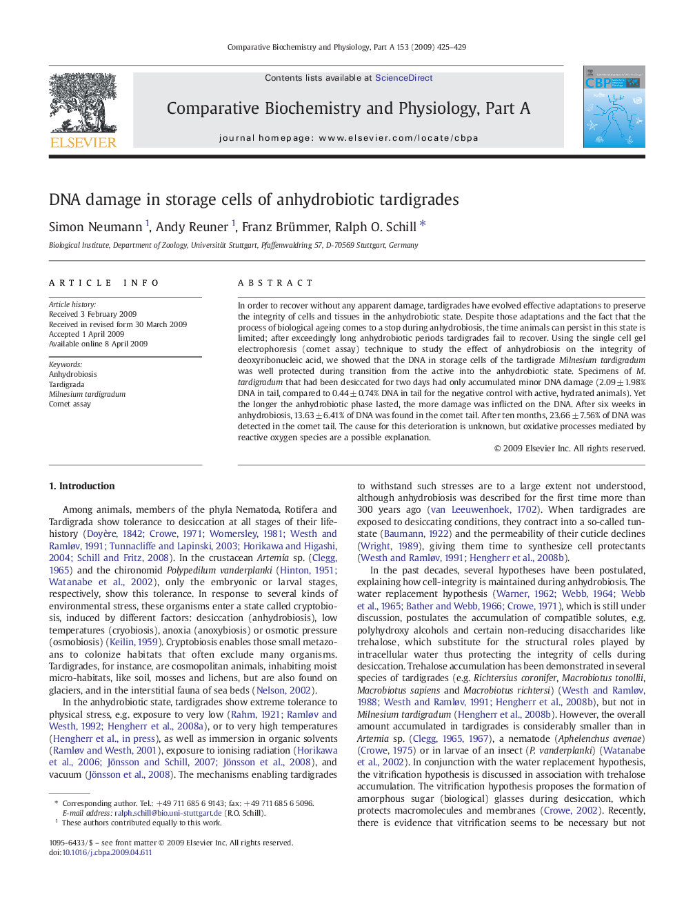 DNA damage in storage cells of anhydrobiotic tardigrades