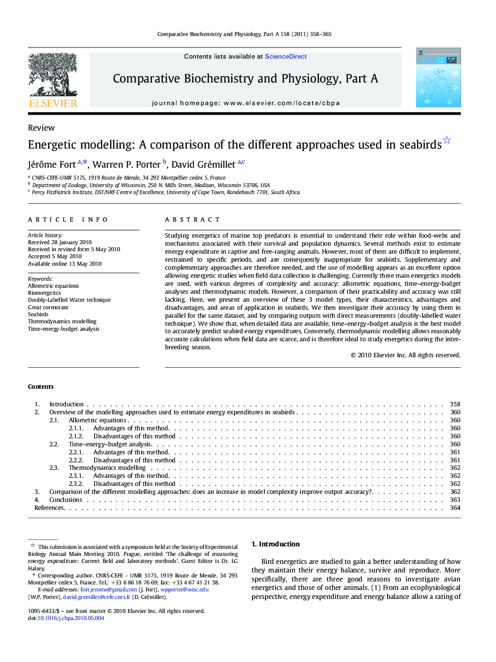 Energetic modelling: A comparison of the different approaches used in seabirds 