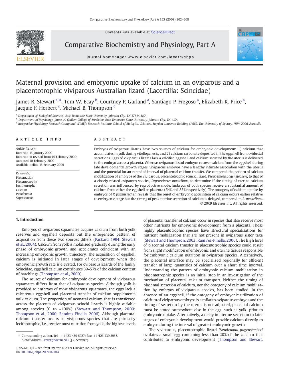 Maternal provision and embryonic uptake of calcium in an oviparous and a placentotrophic viviparous Australian lizard (Lacertilia: Scincidae)