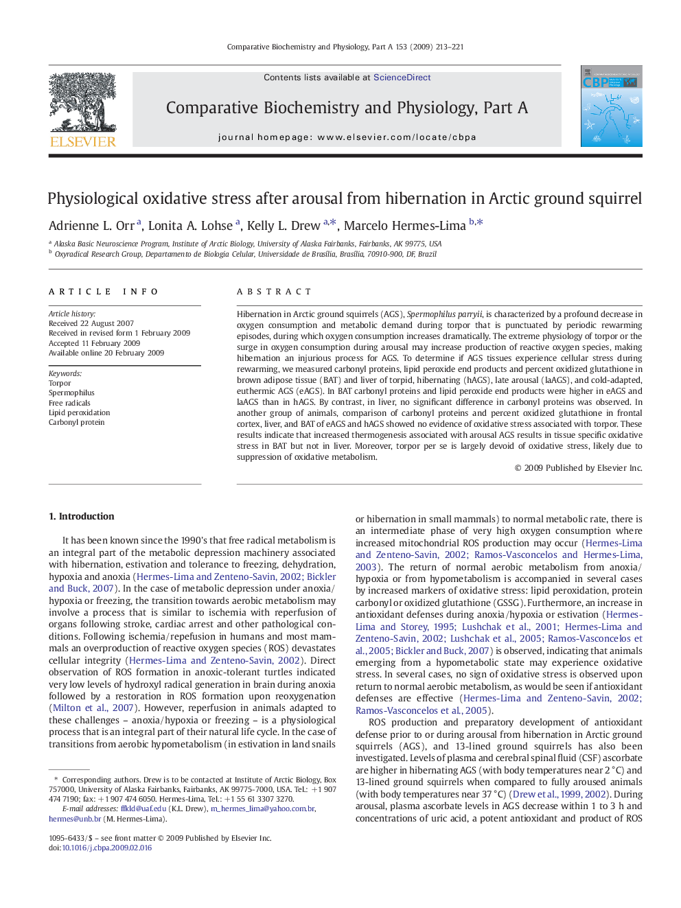 Physiological oxidative stress after arousal from hibernation in Arctic ground squirrel