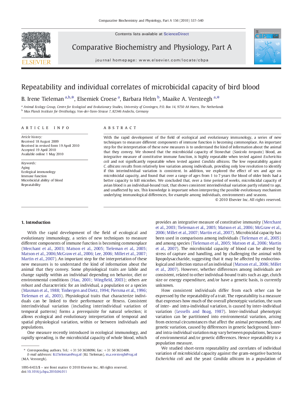 Repeatability and individual correlates of microbicidal capacity of bird blood