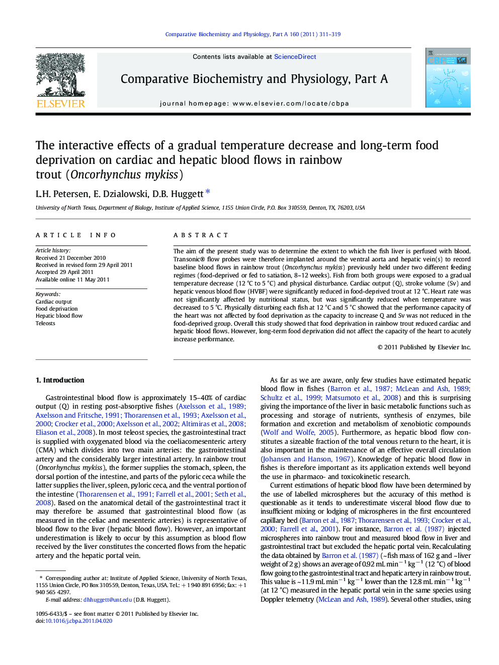 The interactive effects of a gradual temperature decrease and long-term food deprivation on cardiac and hepatic blood flows in rainbow trout (Oncorhynchus mykiss)