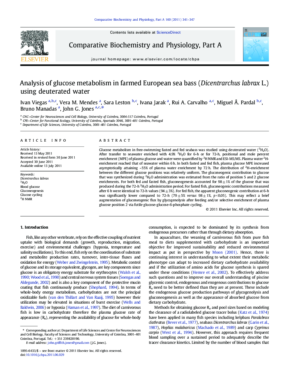 Analysis of glucose metabolism in farmed European sea bass (Dicentrarchus labrax L.) using deuterated water