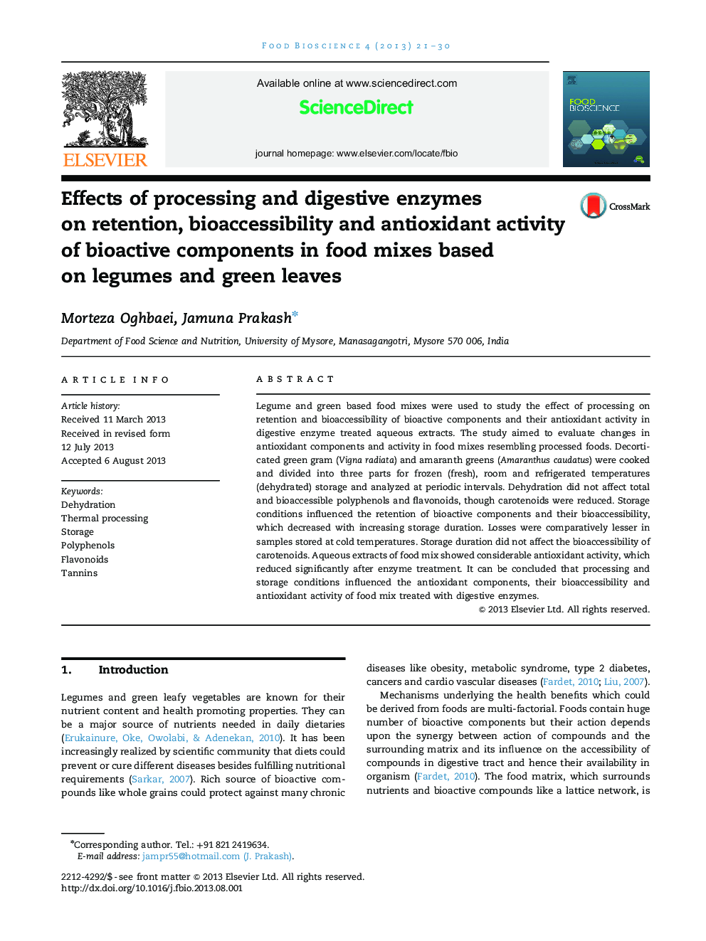 Effects of processing and digestive enzymes on retention, bioaccessibility and antioxidant activity of bioactive components in food mixes based on legumes and green leaves