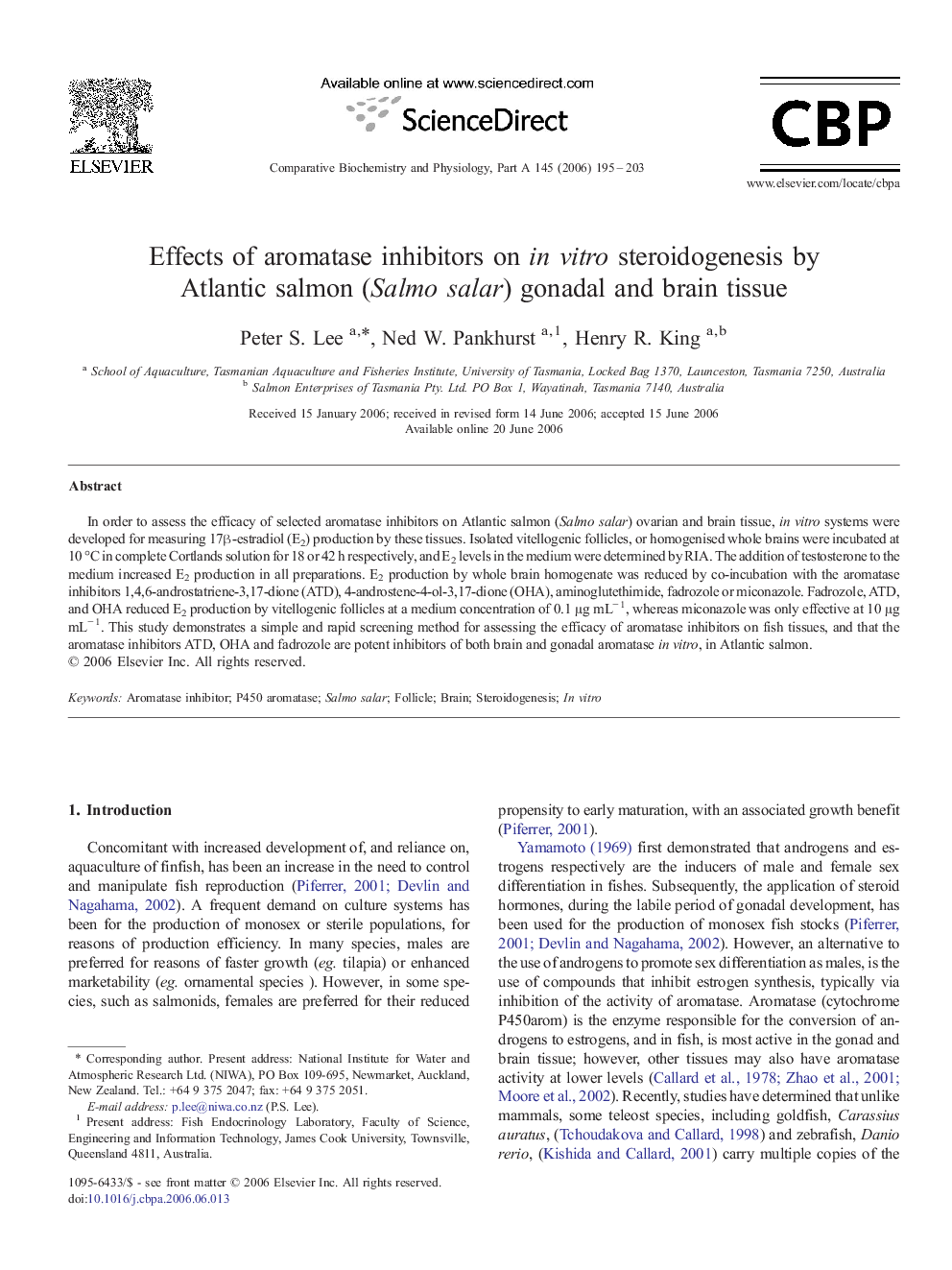 Effects of aromatase inhibitors on in vitro steroidogenesis by Atlantic salmon (Salmo salar) gonadal and brain tissue