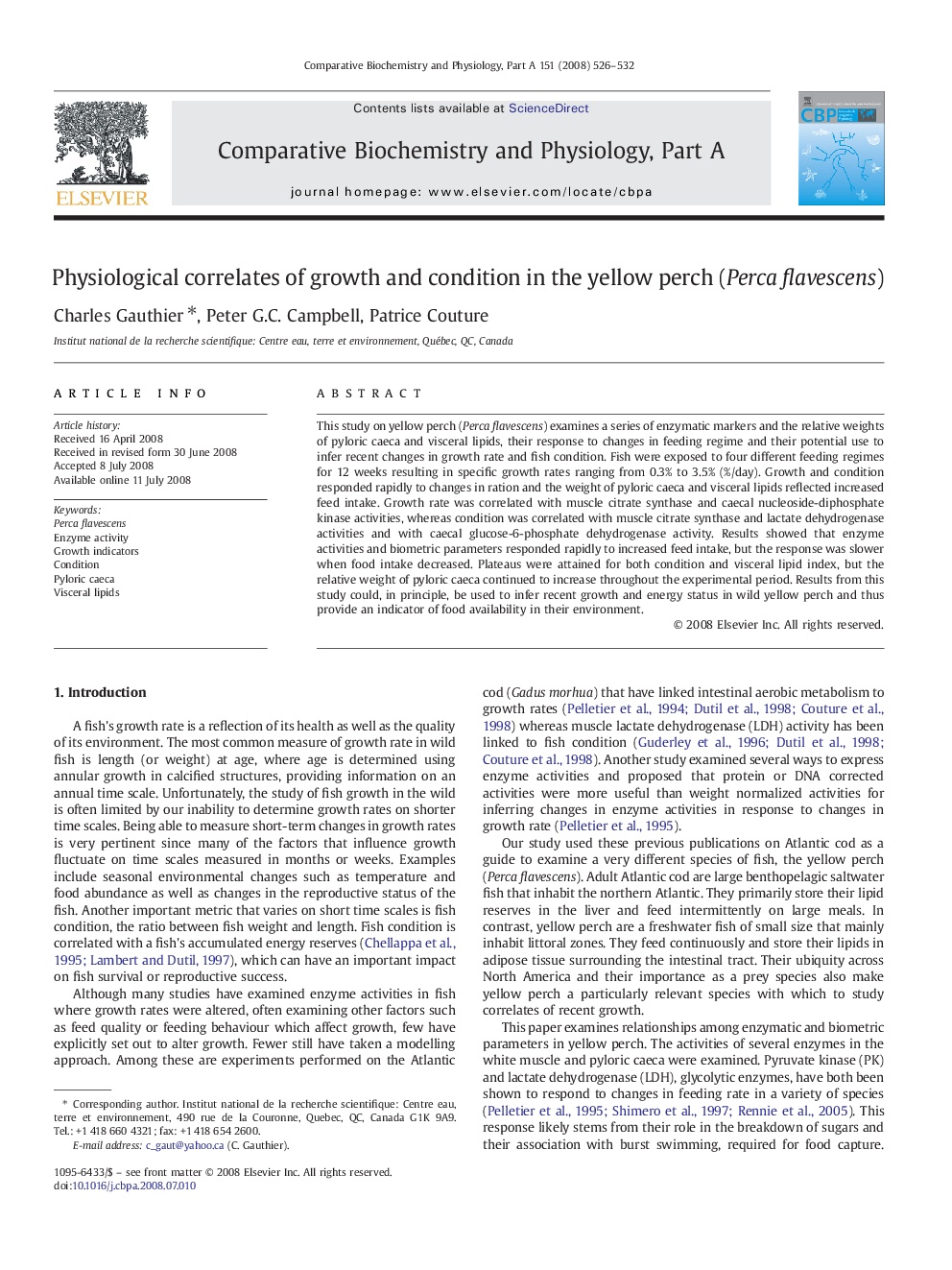 Physiological correlates of growth and condition in the yellow perch (Perca flavescens)