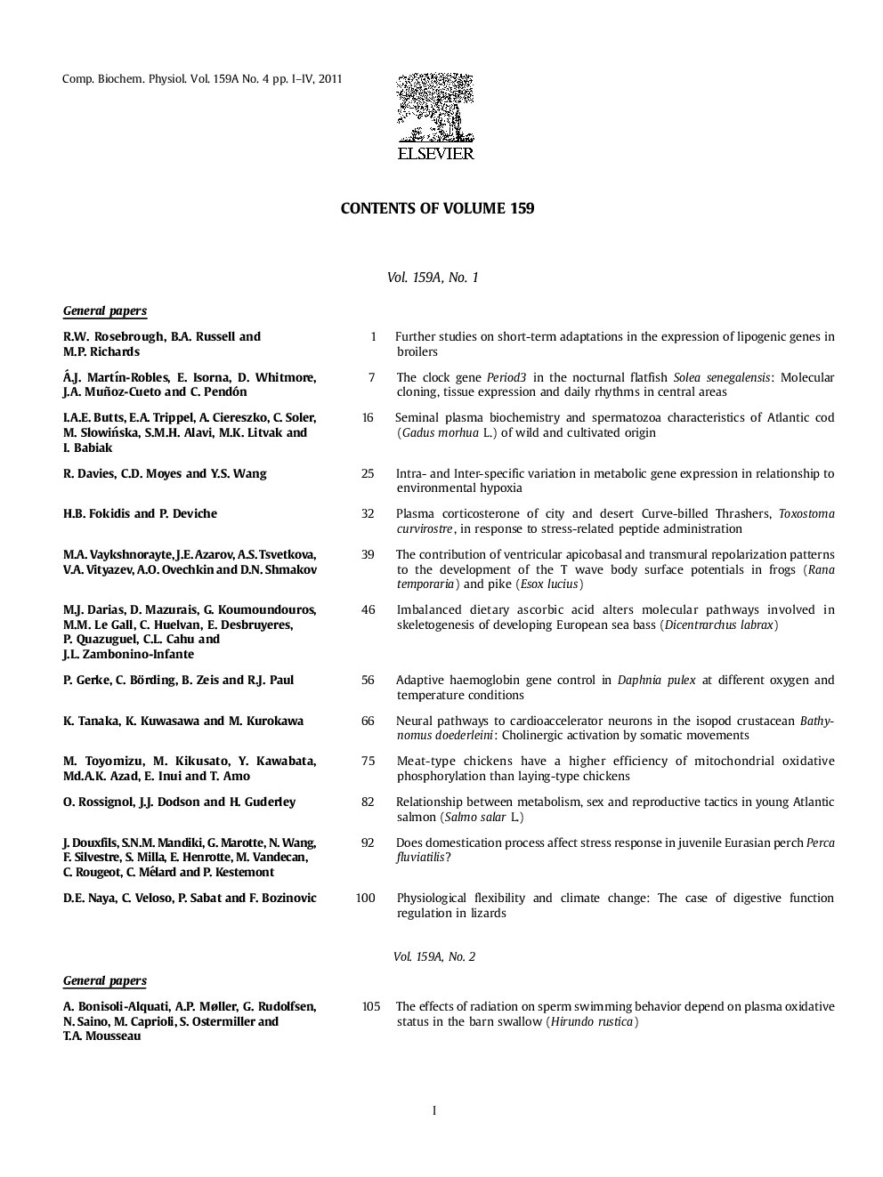 Contents of Volume