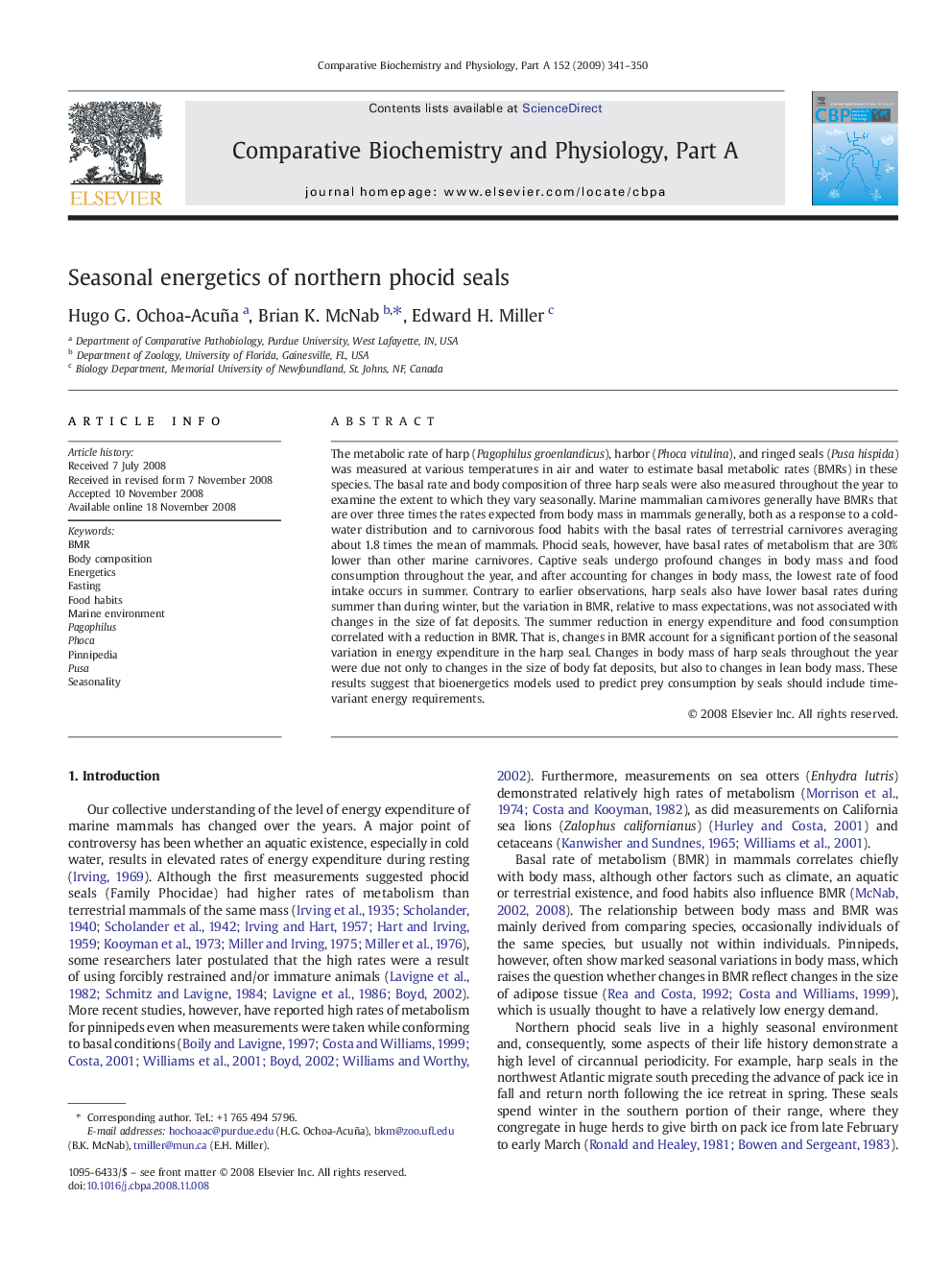 Seasonal energetics of northern phocid seals