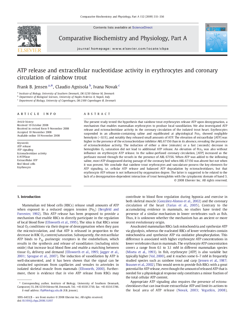 ATP release and extracellular nucleotidase activity in erythrocytes and coronary circulation of rainbow trout