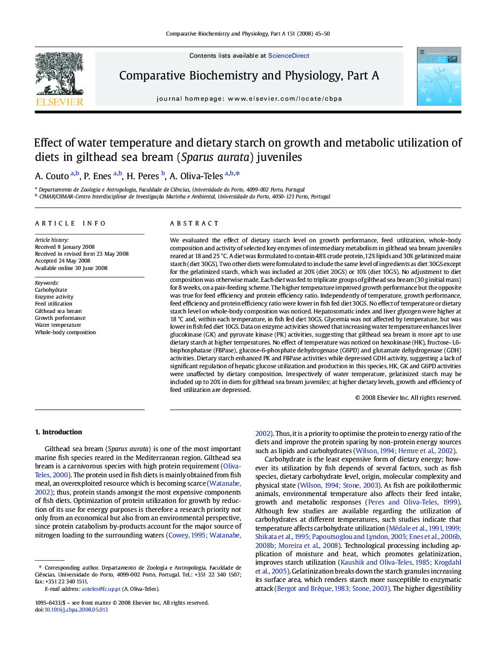 Effect of water temperature and dietary starch on growth and metabolic utilization of diets in gilthead sea bream (Sparus aurata) juveniles