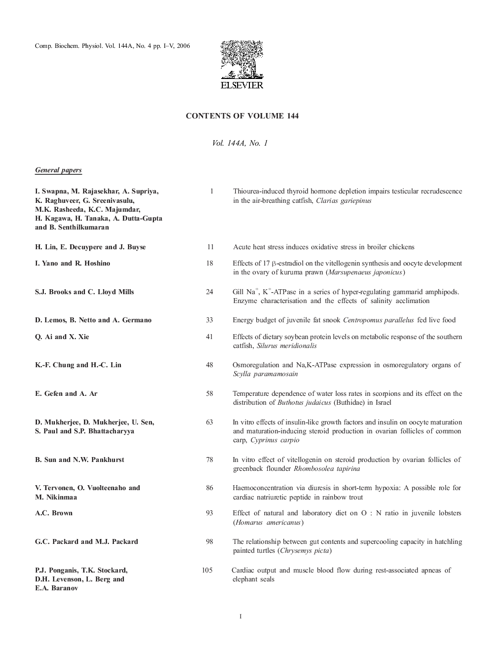 عکس صفحه اول مقاله: Contents of Volume 144 Contents of Volume 144