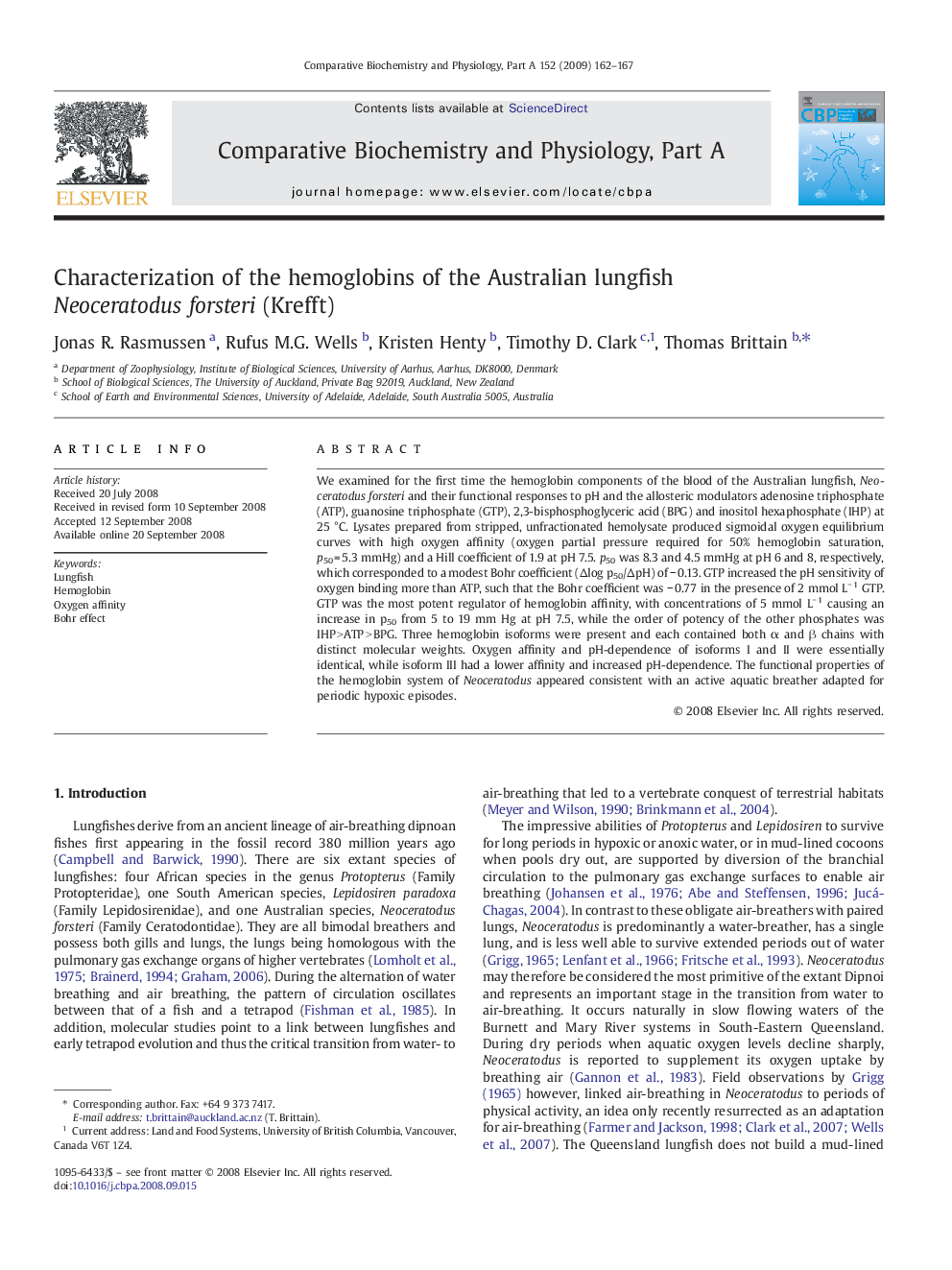 Characterization of the hemoglobins of the Australian lungfish Neoceratodus forsteri (Krefft)