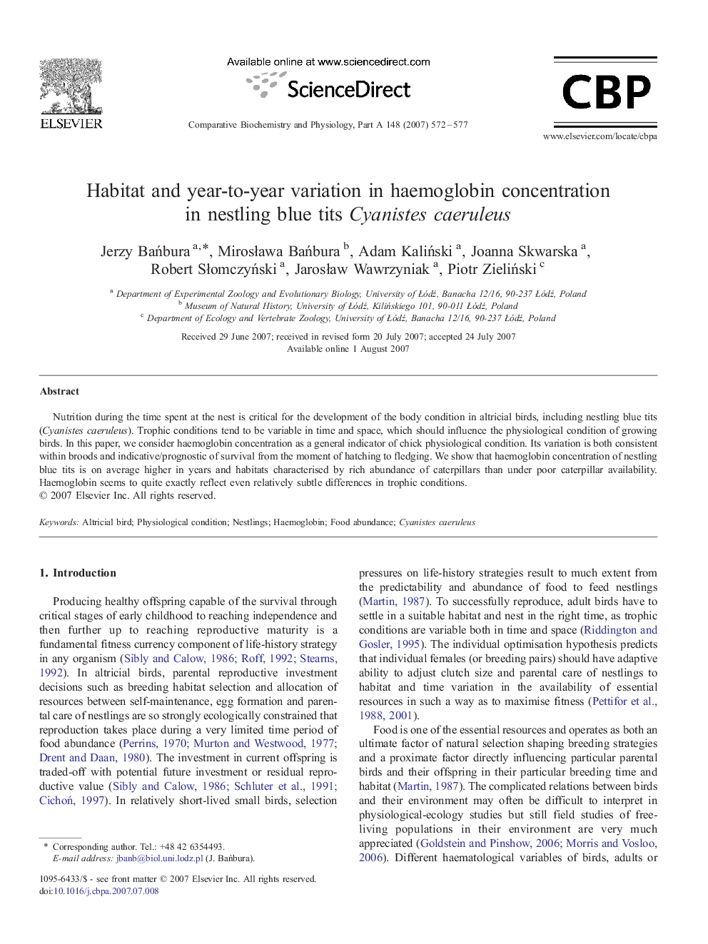 Habitat and year-to-year variation in haemoglobin concentration in nestling blue tits Cyanistes caeruleus