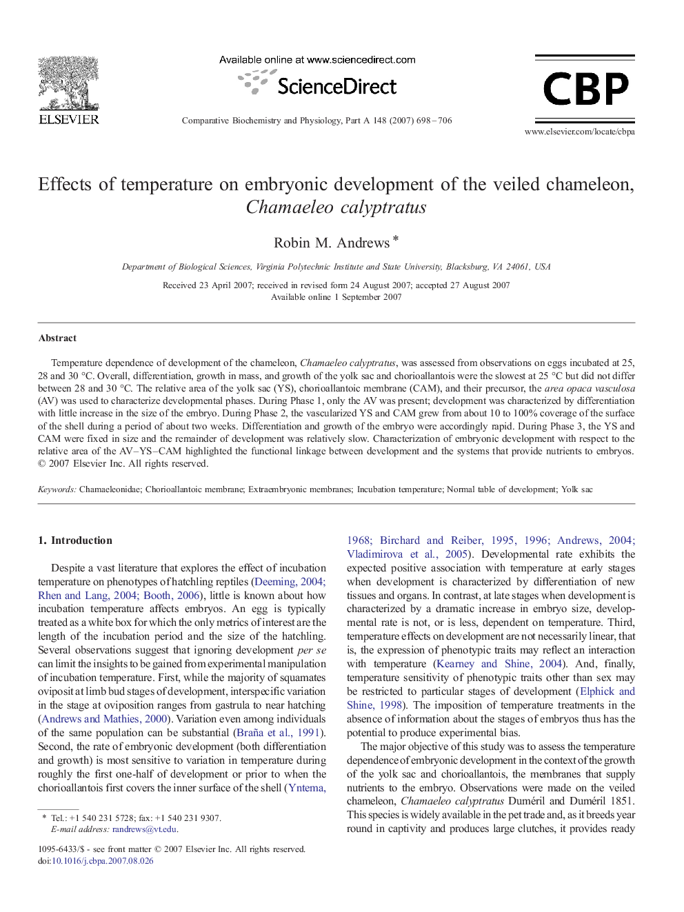 Effects of temperature on embryonic development of the veiled chameleon, Chamaeleo calyptratus