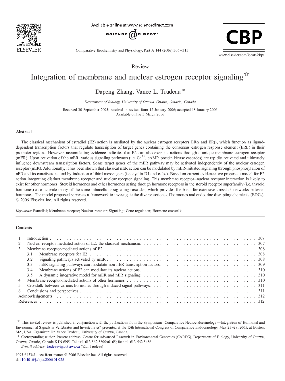 Integration of membrane and nuclear estrogen receptor signaling 