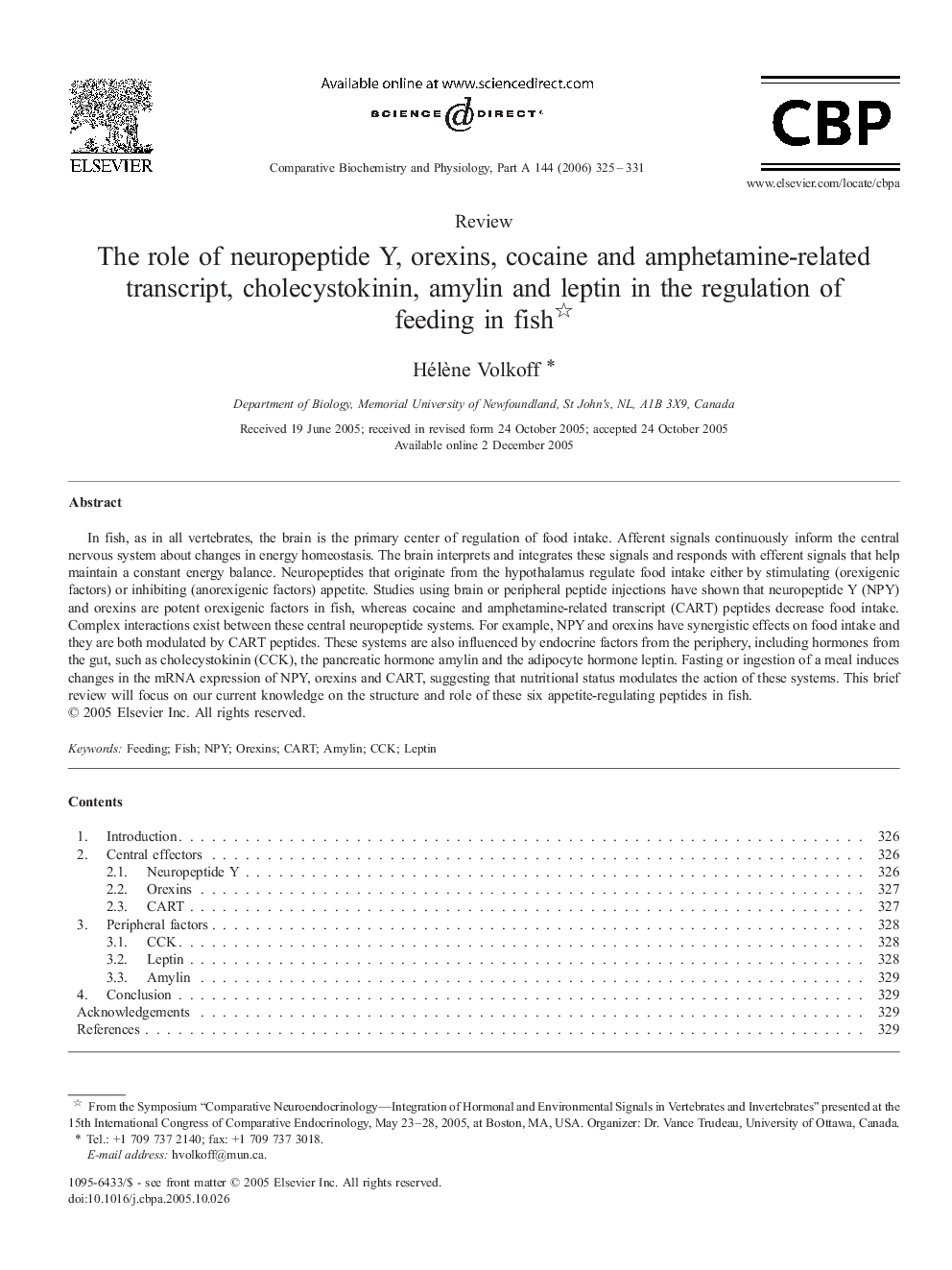 The role of neuropeptide Y, orexins, cocaine and amphetamine-related transcript, cholecystokinin, amylin and leptin in the regulation of feeding in fish 