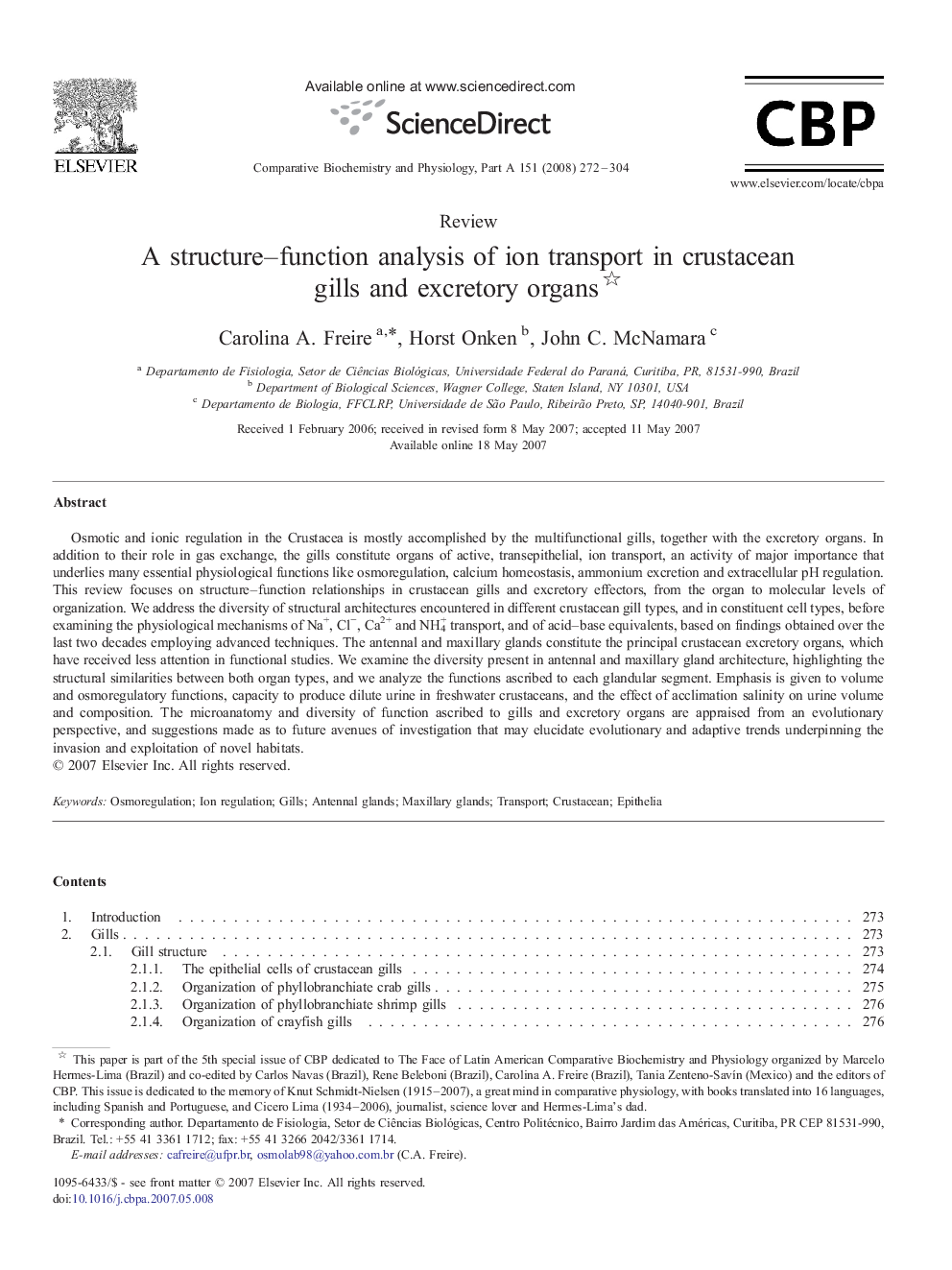 A structure–function analysis of ion transport in crustacean gills and excretory organs 