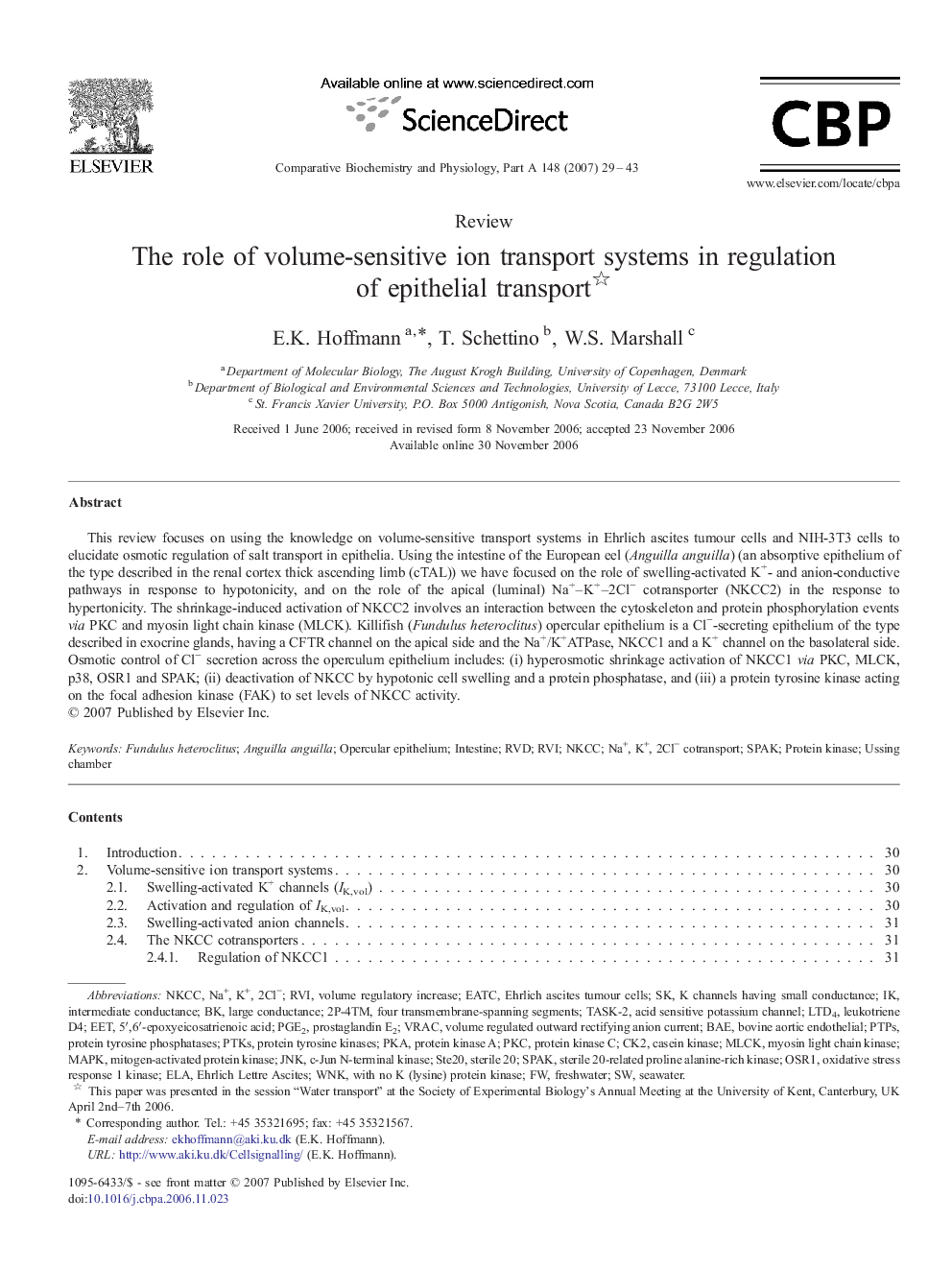 The role of volume-sensitive ion transport systems in regulation of epithelial transport