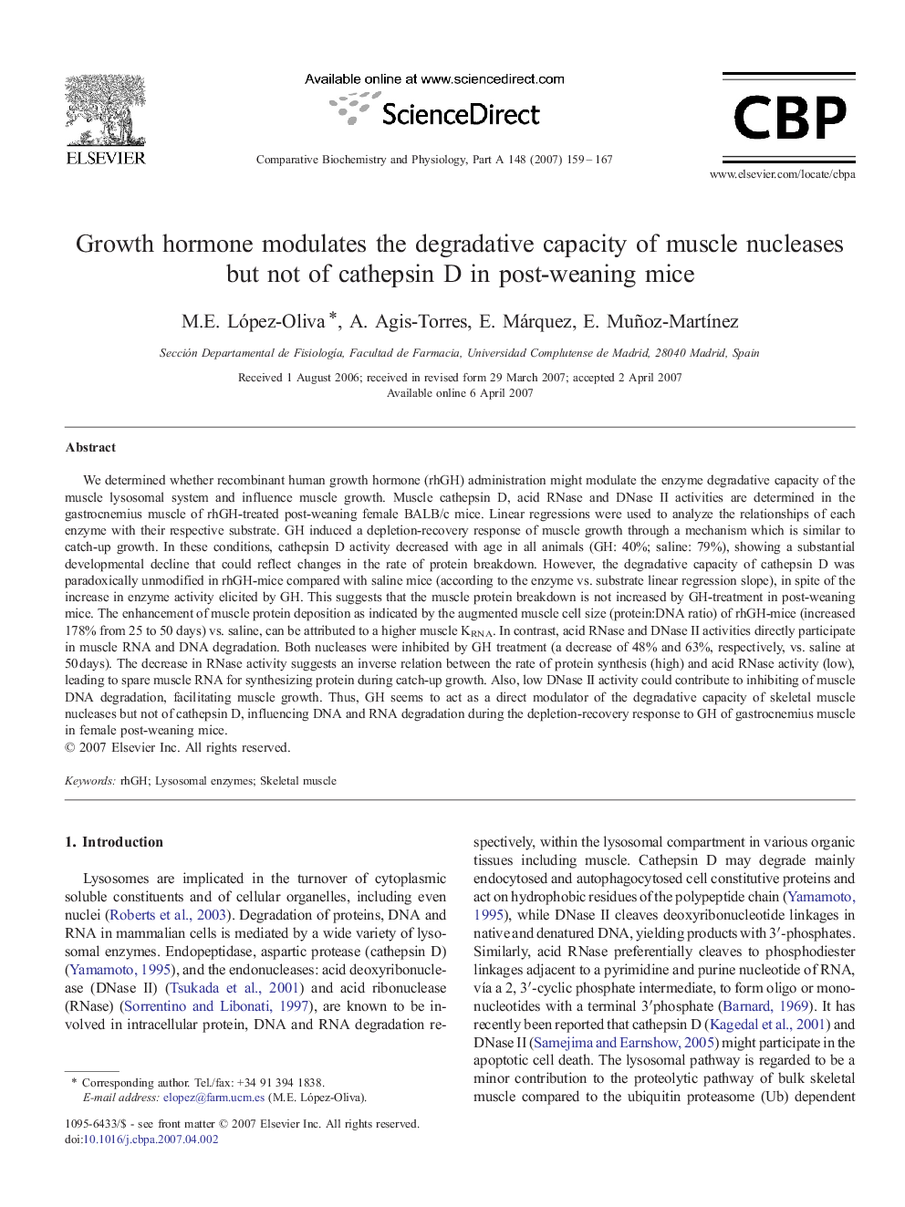 Growth hormone modulates the degradative capacity of muscle nucleases but not of cathepsin D in post-weaning mice