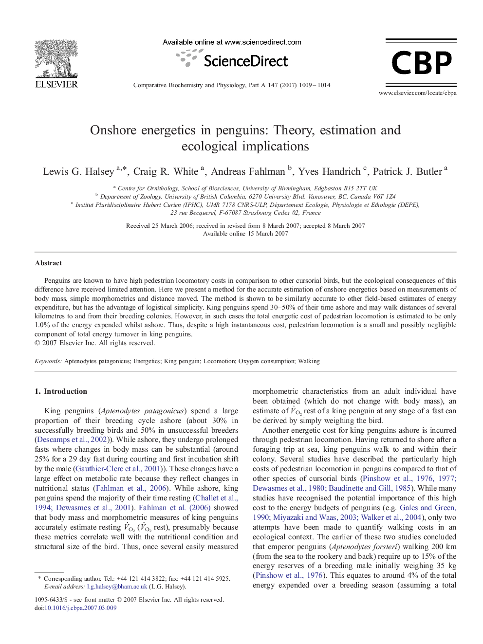 Onshore energetics in penguins: Theory, estimation and ecological implications