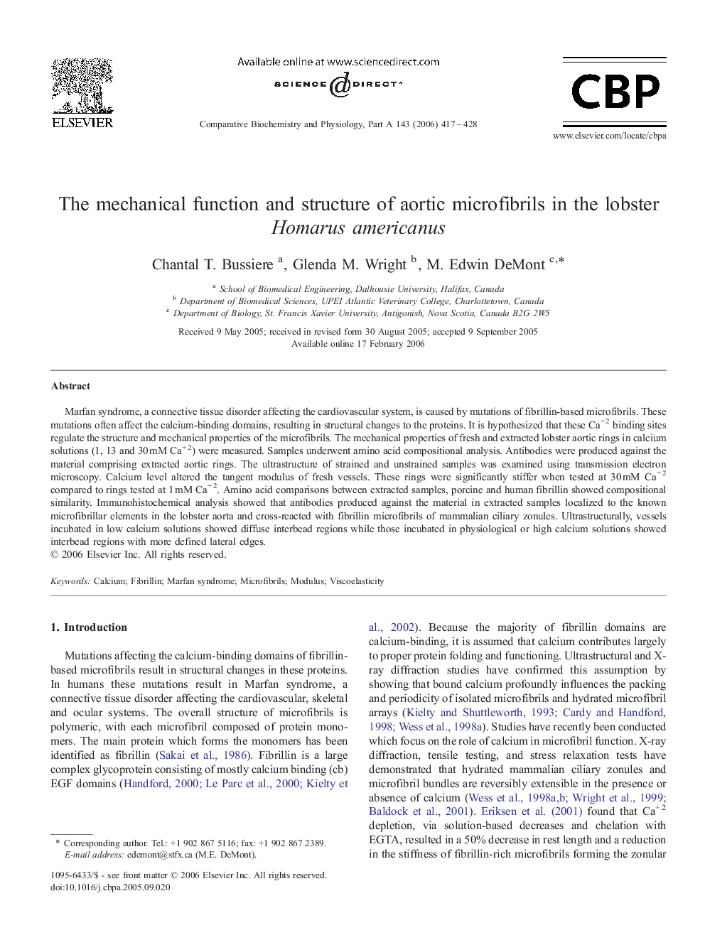 The mechanical function and structure of aortic microfibrils in the lobster Homarus americanus