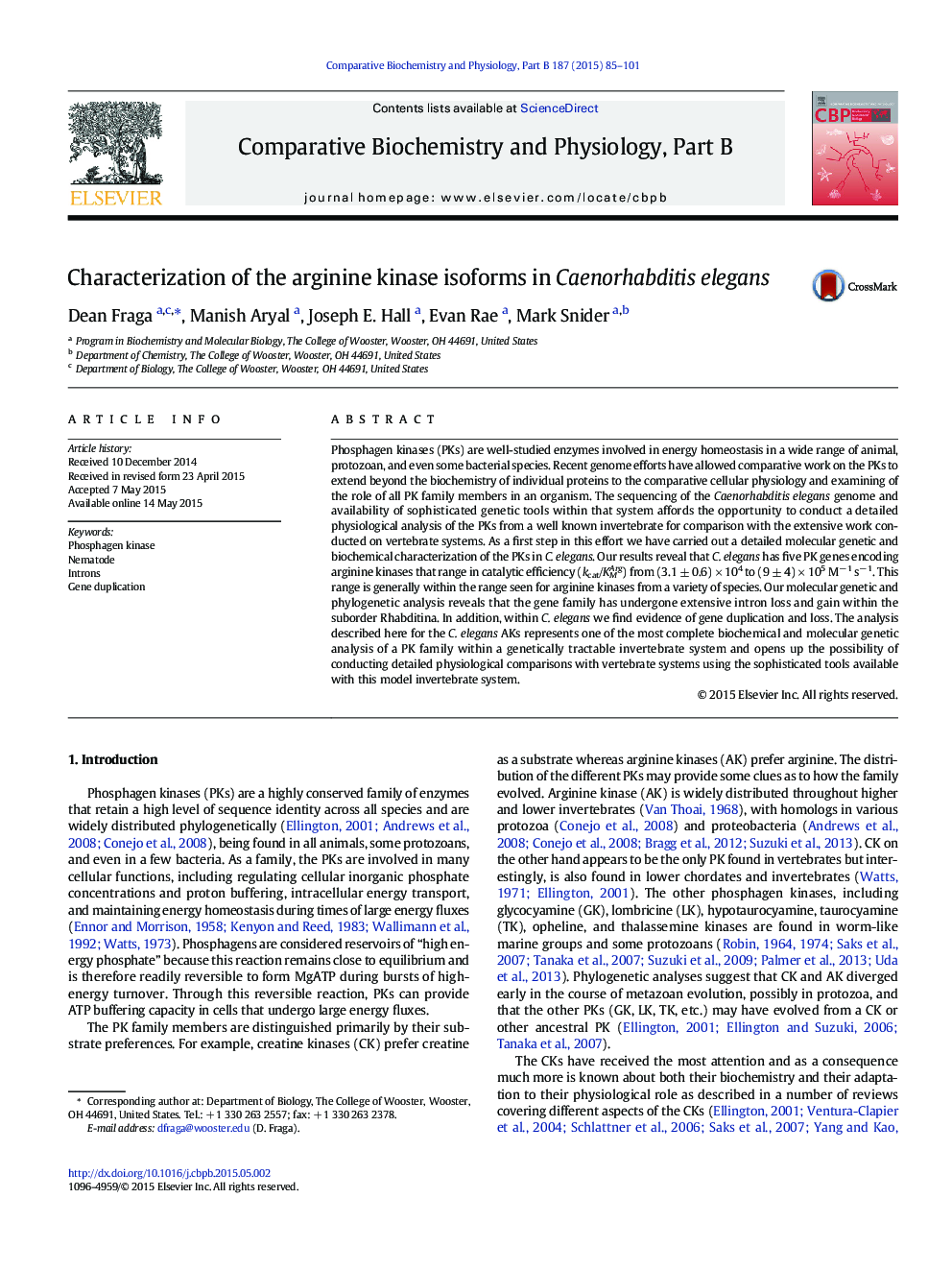 Characterization of the arginine kinase isoforms in Caenorhabditis elegans