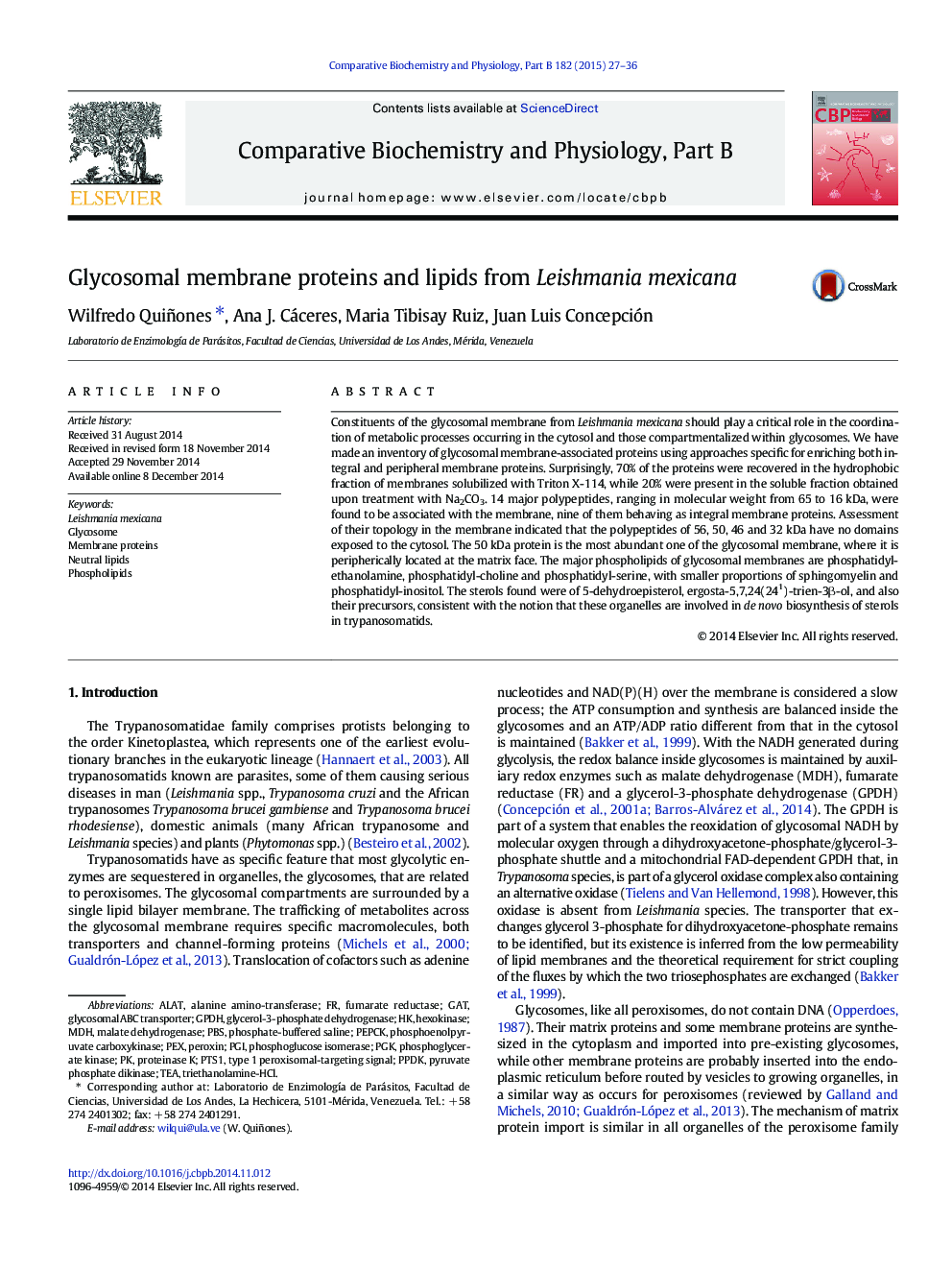 Glycosomal membrane proteins and lipids from Leishmania mexicana