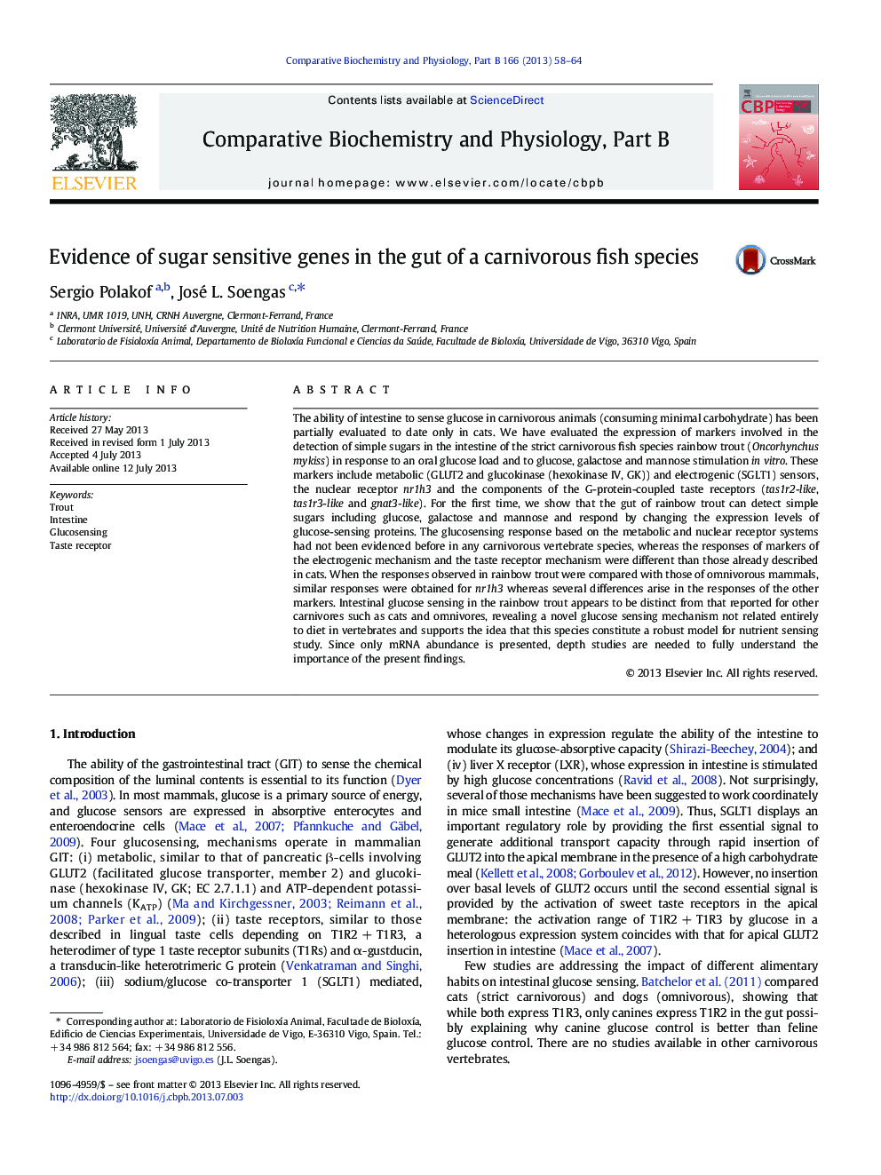 Evidence of sugar sensitive genes in the gut of a carnivorous fish species