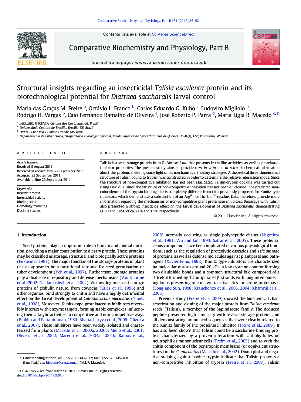 Structural insights regarding an insecticidal Talisia esculenta protein and its biotechnological potential for Diatraea saccharalis larval control