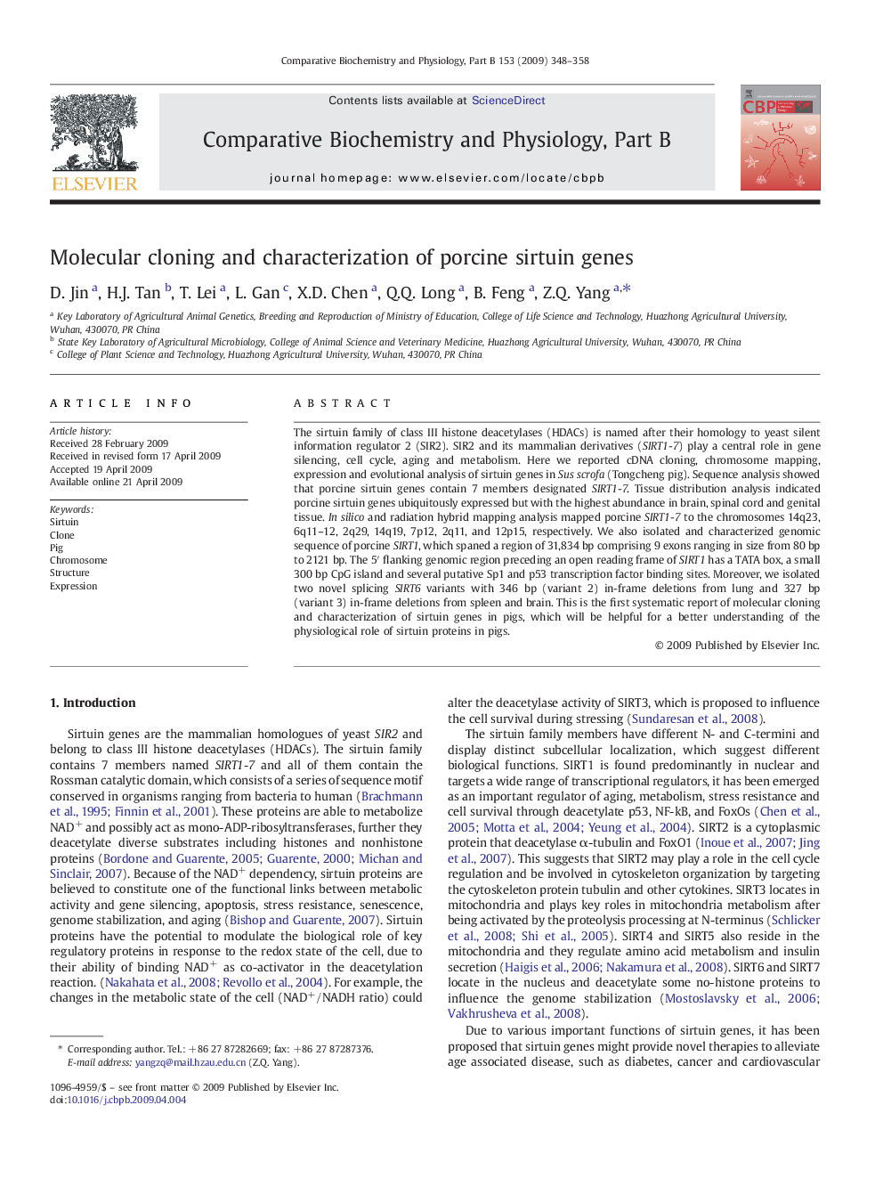 Molecular cloning and characterization of porcine sirtuin genes