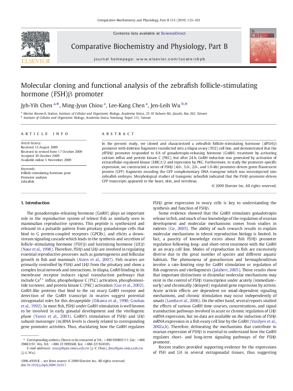 Molecular cloning and functional analysis of the zebrafish follicle-stimulating hormone (FSH)β promoter