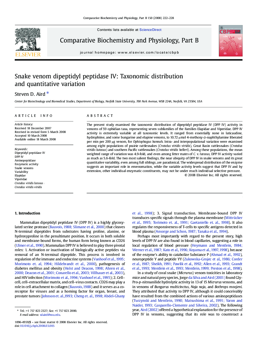 Snake venom dipeptidyl peptidase IV: Taxonomic distribution and quantitative variation