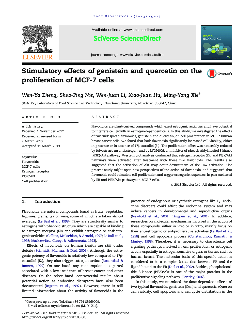 Stimulatory effects of genistein and quercetin on the proliferation of MCF-7 cells