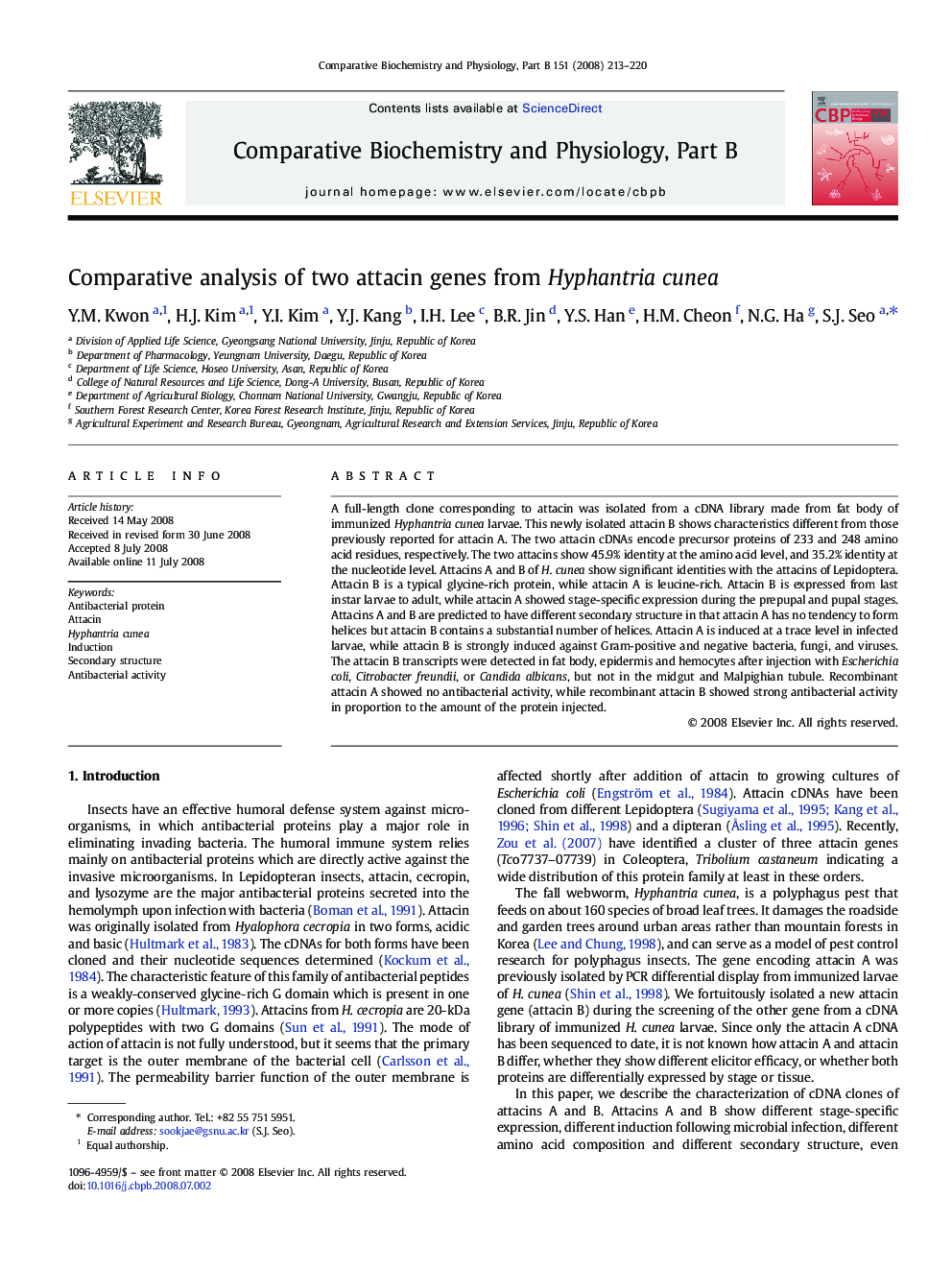 Comparative analysis of two attacin genes from Hyphantria cunea